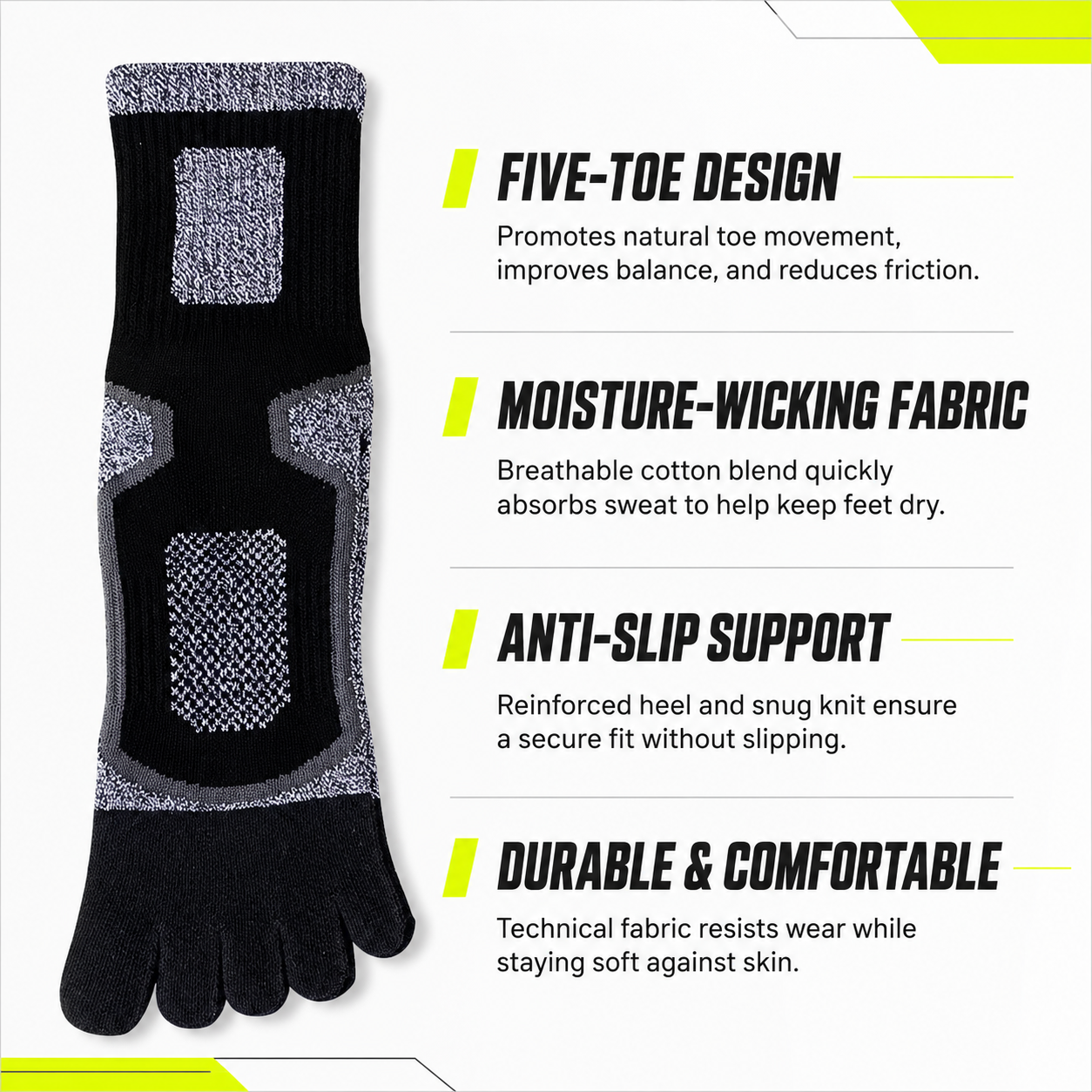 PerformX Toe Socks 2 Pack - Black