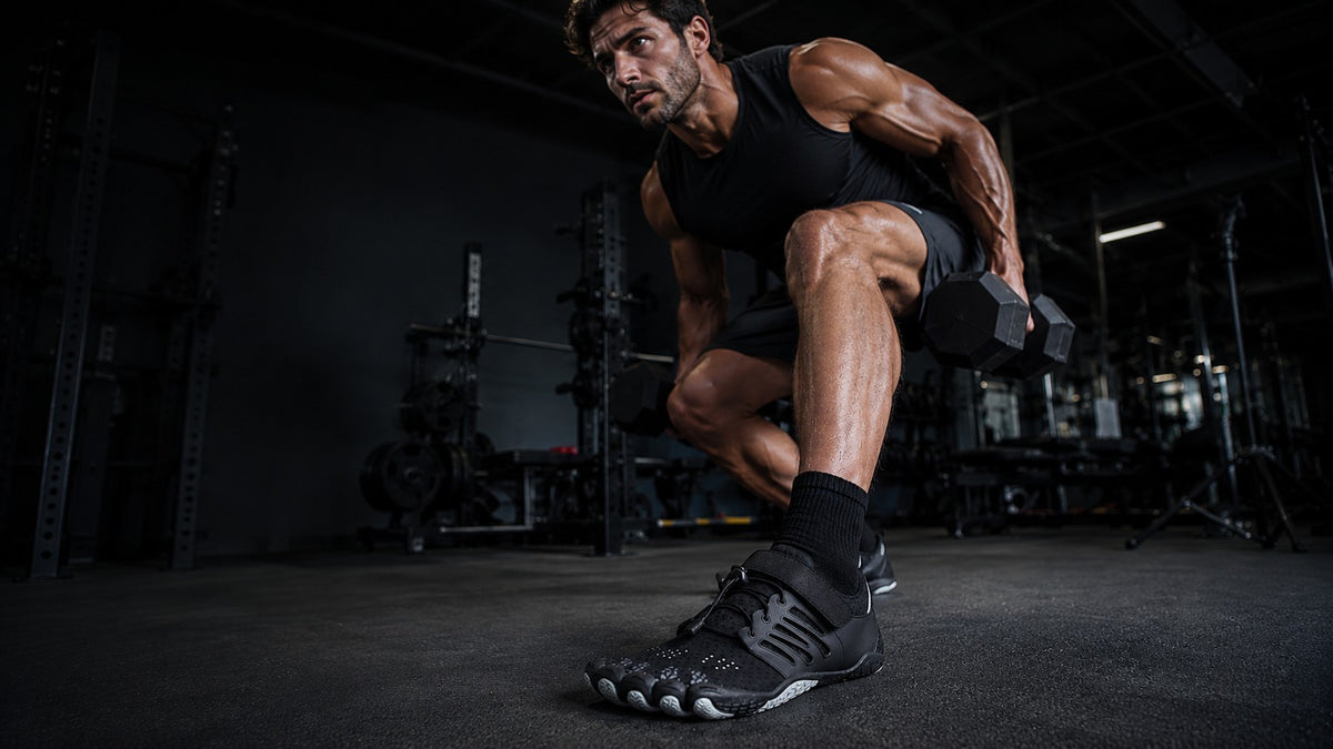 Black Raptor barefoot trainer on a dark gym platform