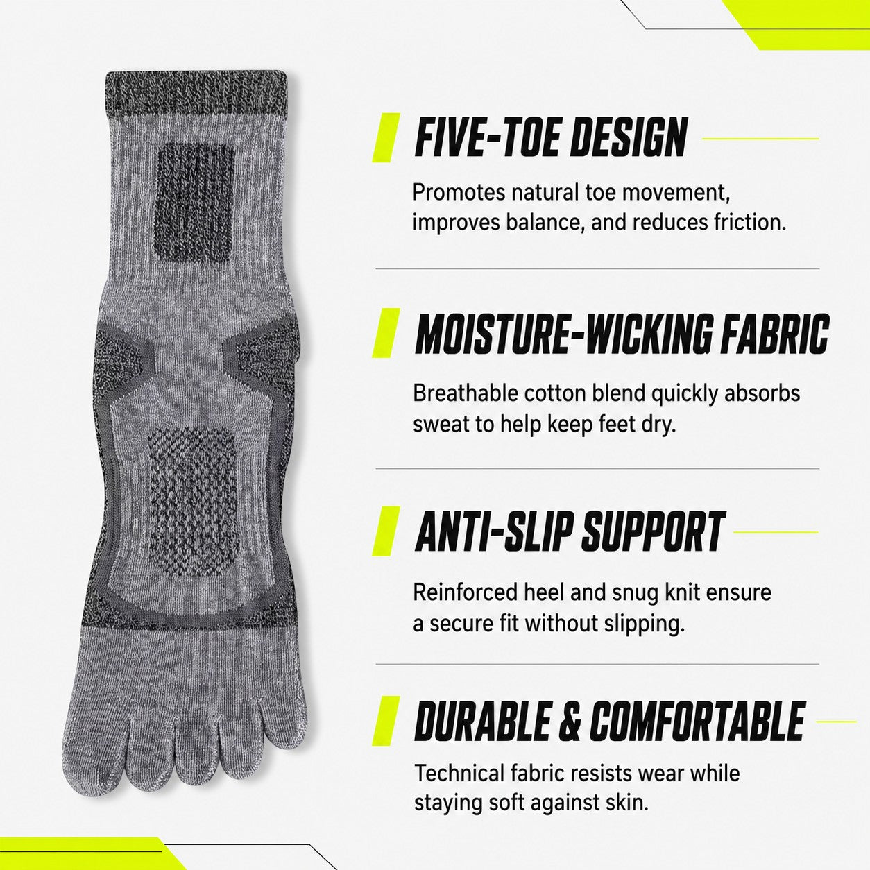 PerformX Toe Socks 2 Pack - Gray